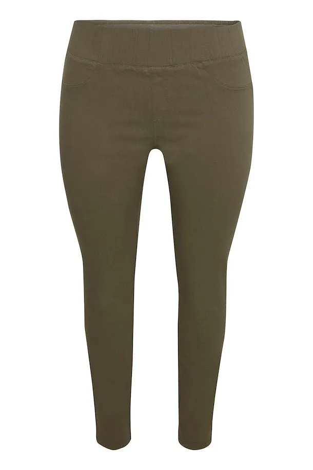 2076- Fransa Plus Elastic Waist Trousers- Dusky Olive- Fransa