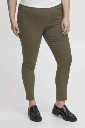 2076- Fransa Plus Elastic Waist Trousers- Dusky Olive- Fransa