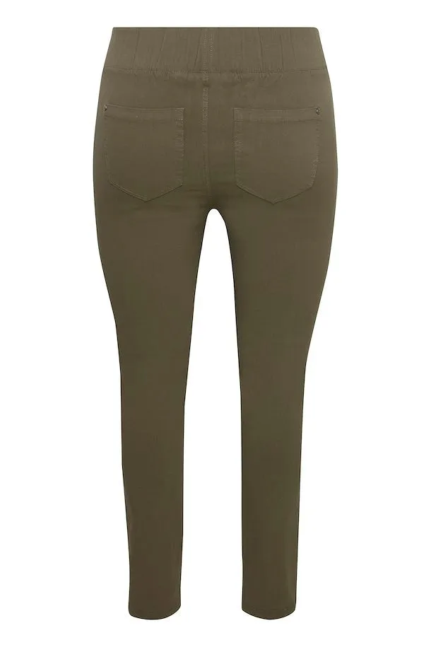 2076- Fransa Plus Elastic Waist Trousers- Dusky Olive- Fransa