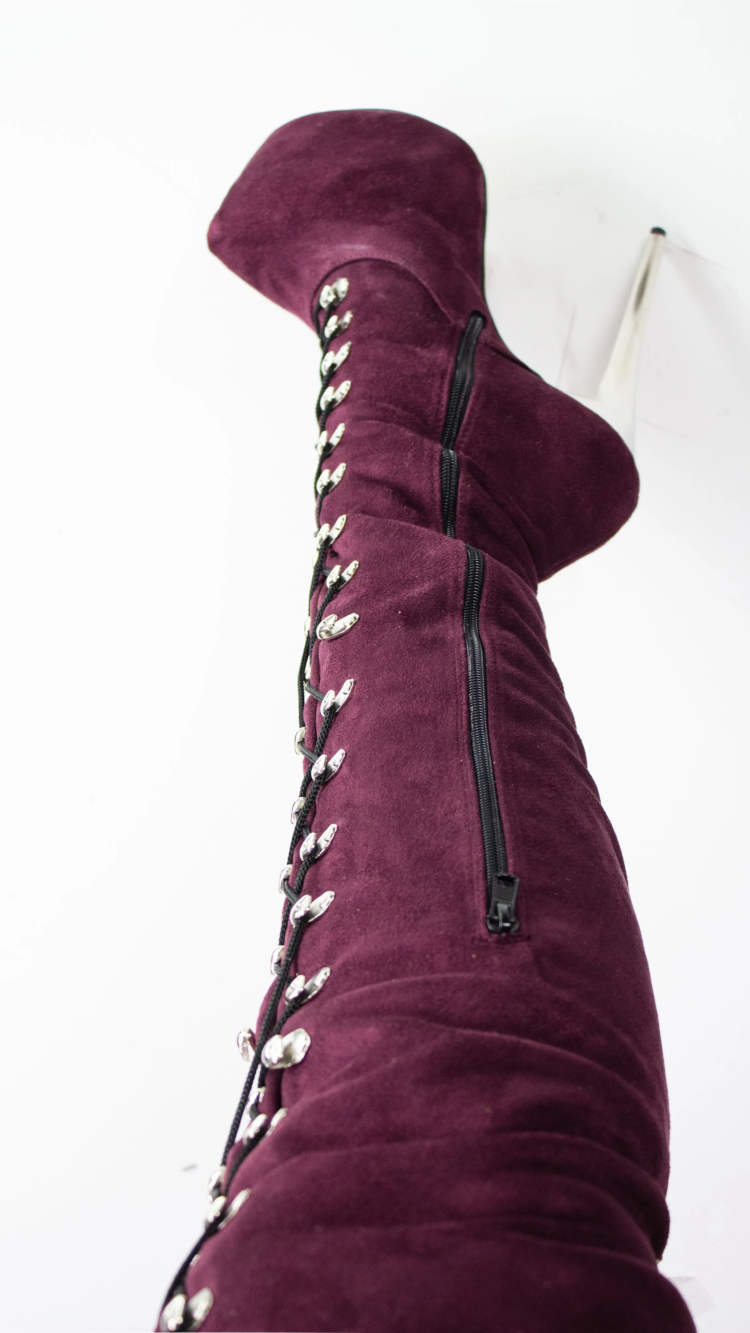 80 cms Burgundy  Extra Thigh High Military Boots