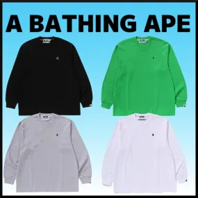 A BATHING APE  |Unisex Street Style U-Neck Long Sleeves Plain Cotton Midi