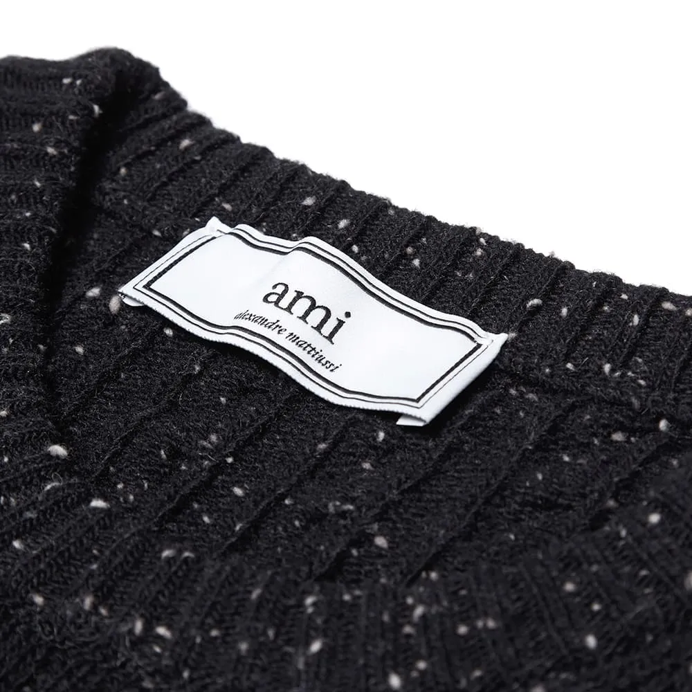 AMI Cable Knit Crew NeckBlack