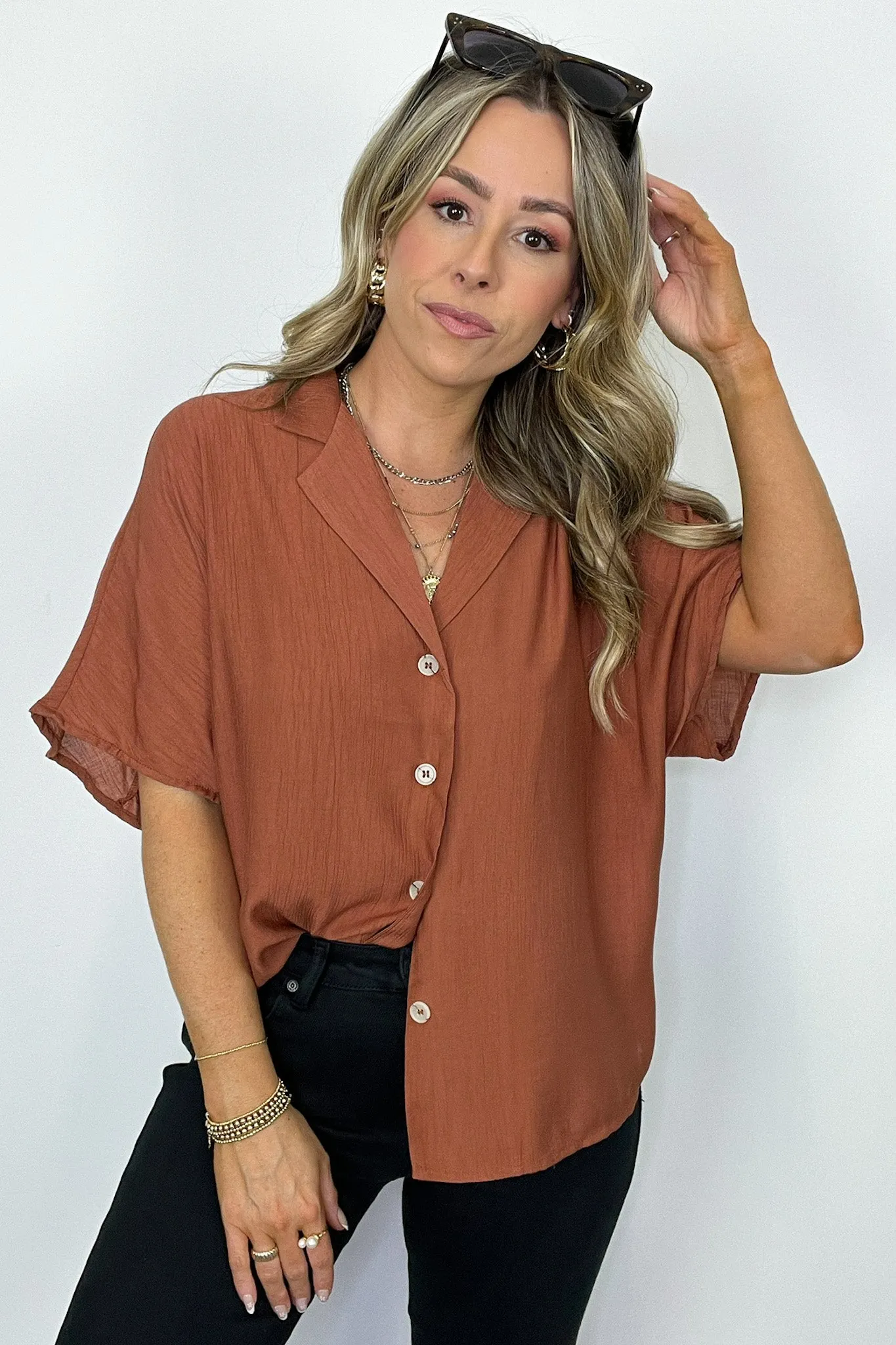 At My Best Button Down Relaxed Top