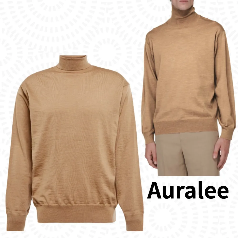 AURALEE  |Pullovers Wool Long Sleeves Plain Sweaters