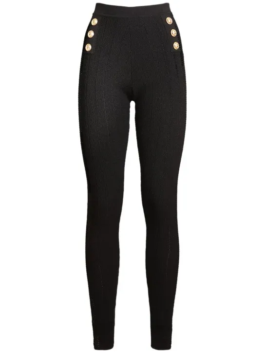 Balmain   Knit high waist button leggings 