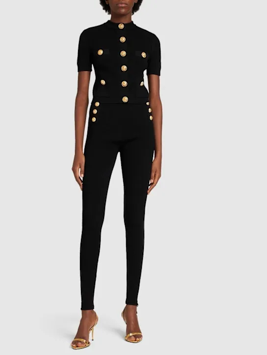 Balmain   Knit high waist button leggings 