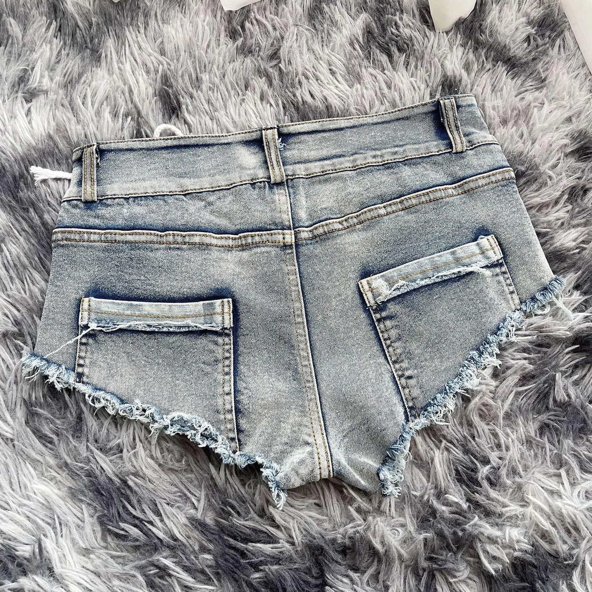 Bandage Denim Shorts Elastic Lace Up Ultra Short