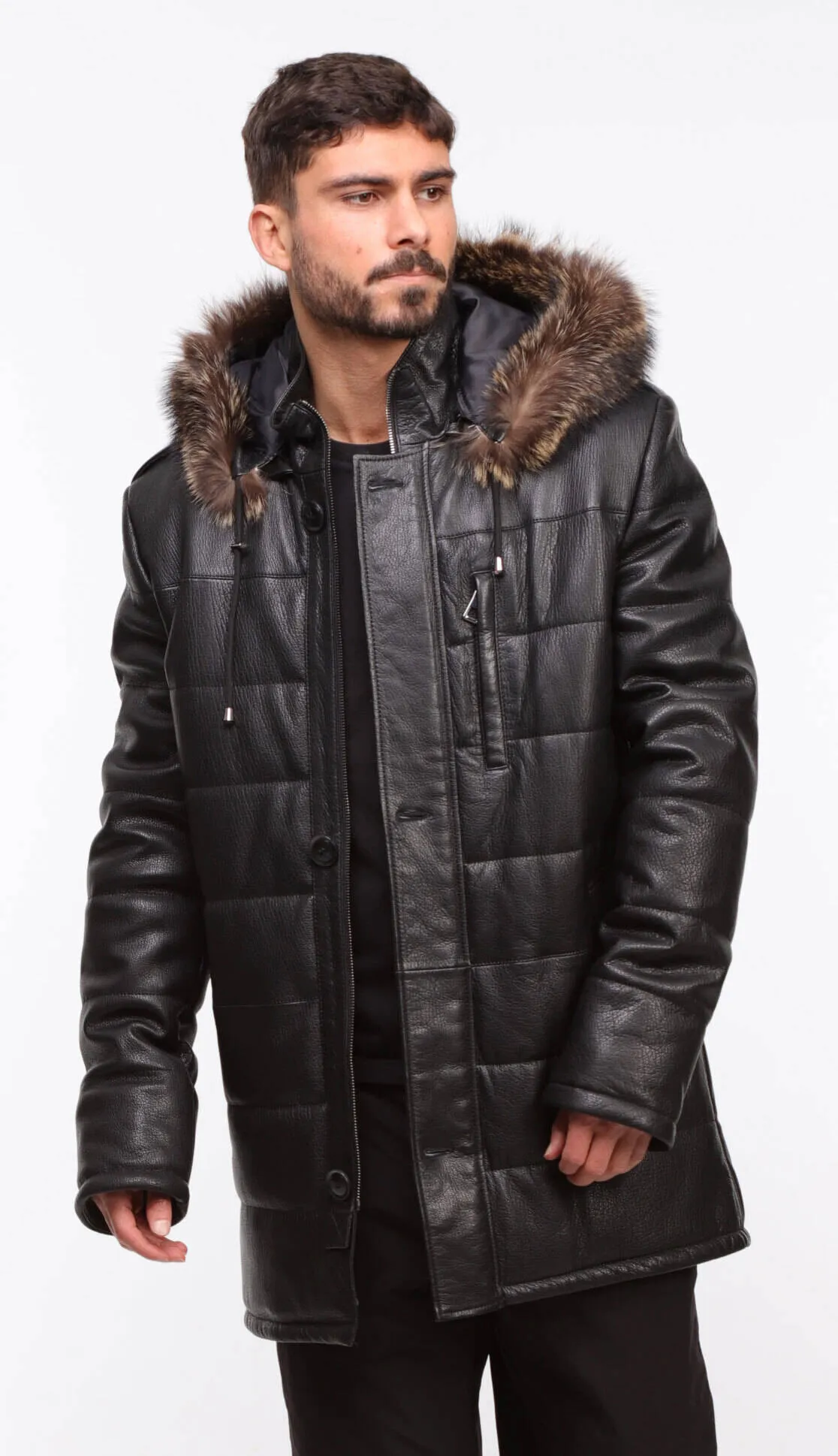 Benji men's black leather down jacket