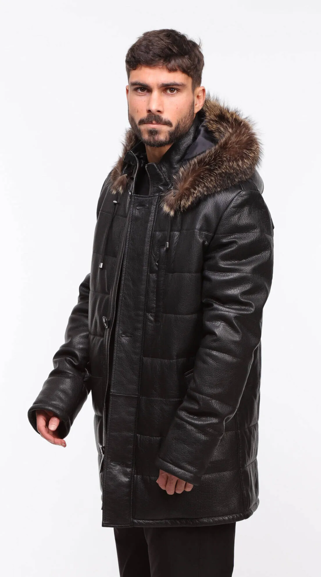 Benji men's black leather down jacket