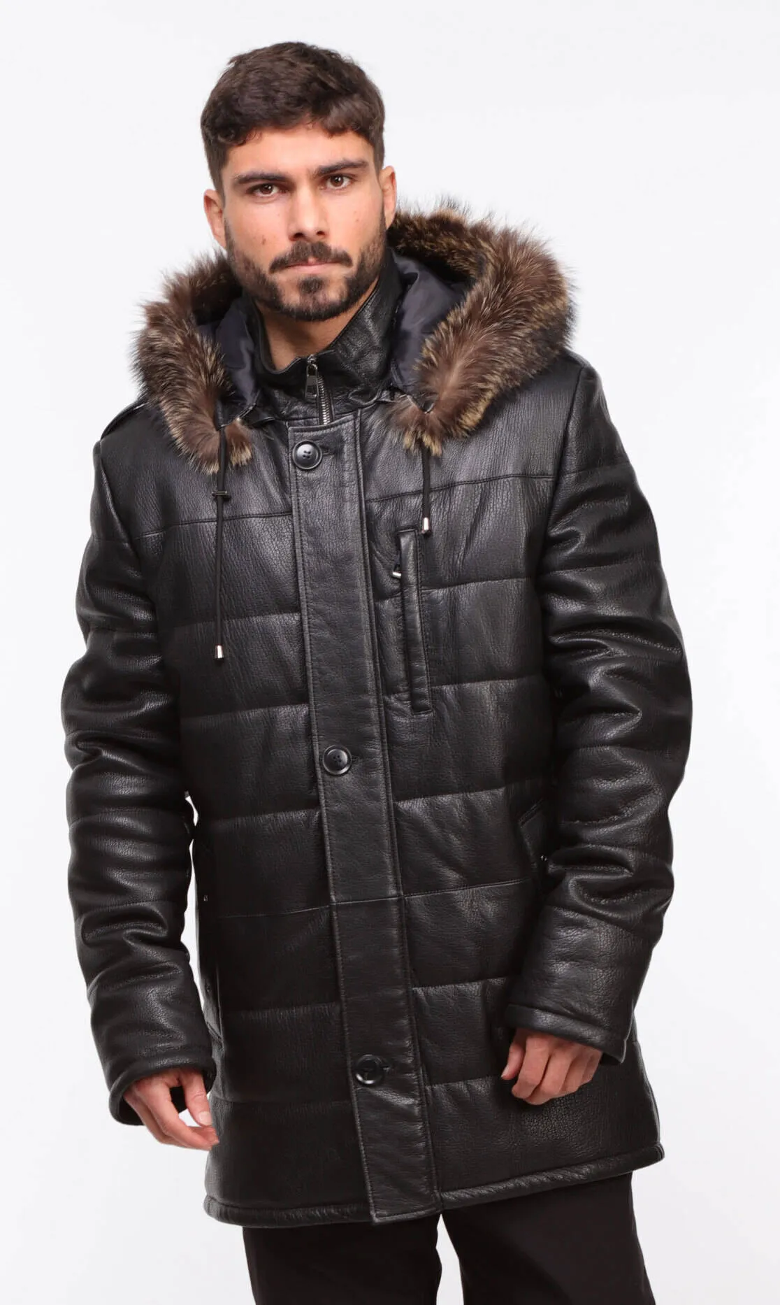 Benji men's black leather down jacket