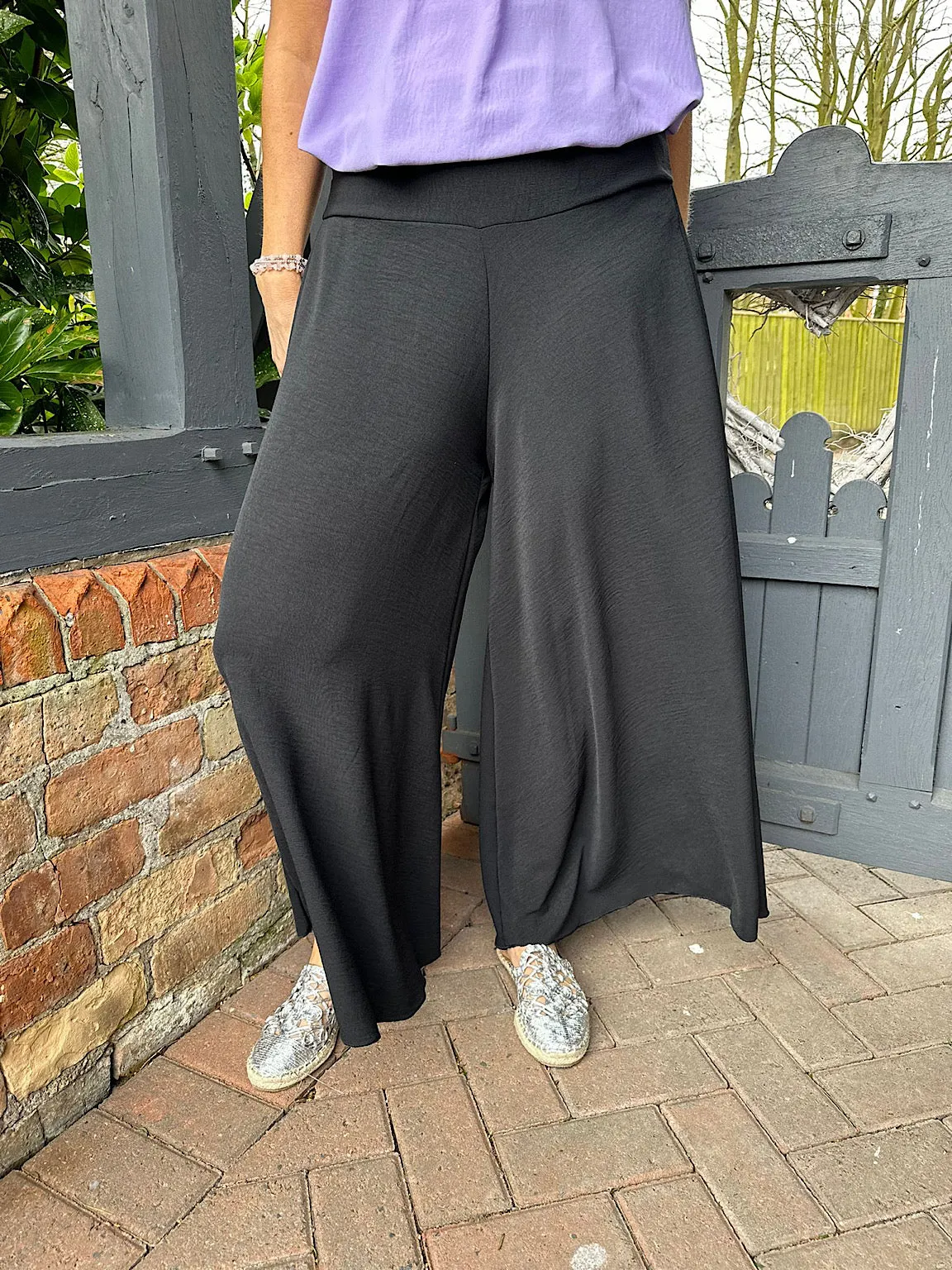 Black Crepe Wide Leg Trousers