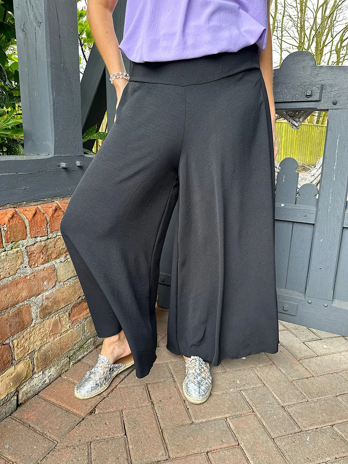 Black Crepe Wide Leg Trousers