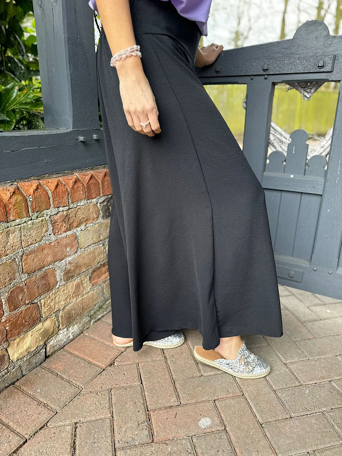 Black Crepe Wide Leg Trousers