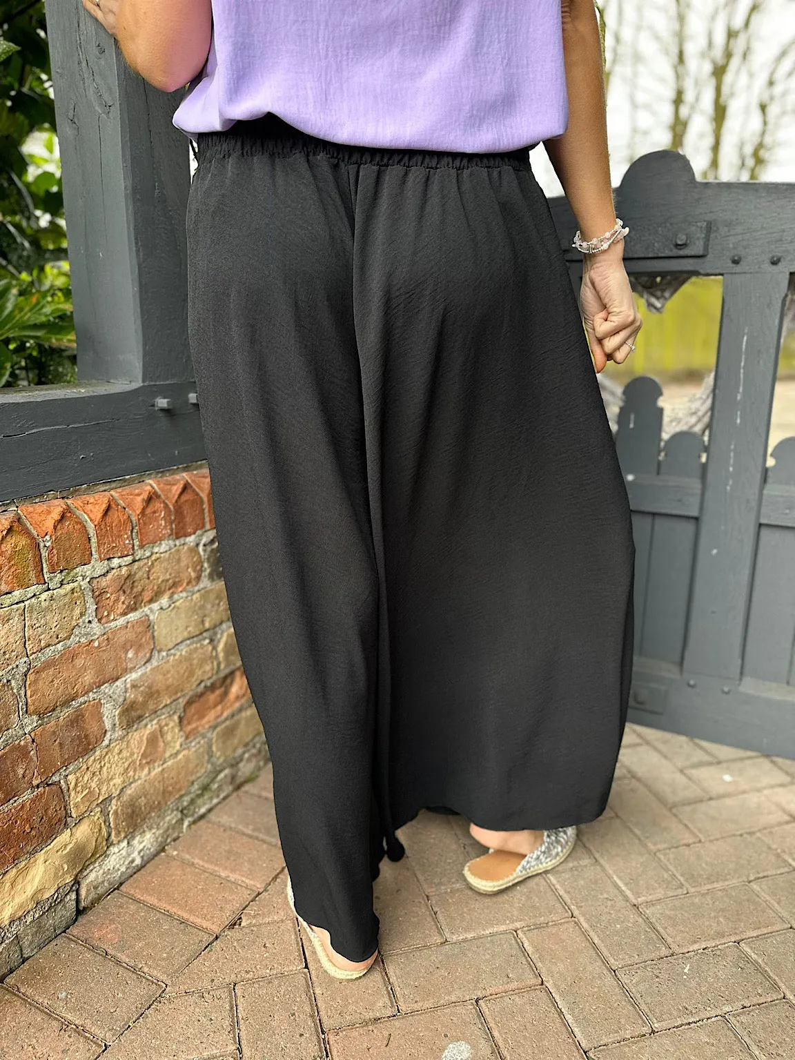 Black Crepe Wide Leg Trousers