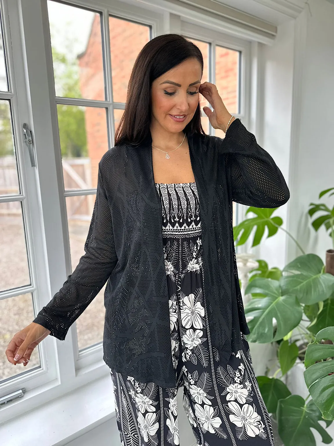 Black Pierced Mesh Cardigan Kiera