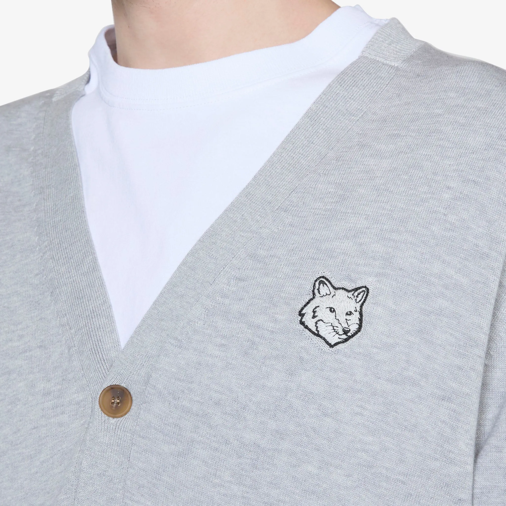 Bold Fox Head Patch Regular Cardigan Grey Melange