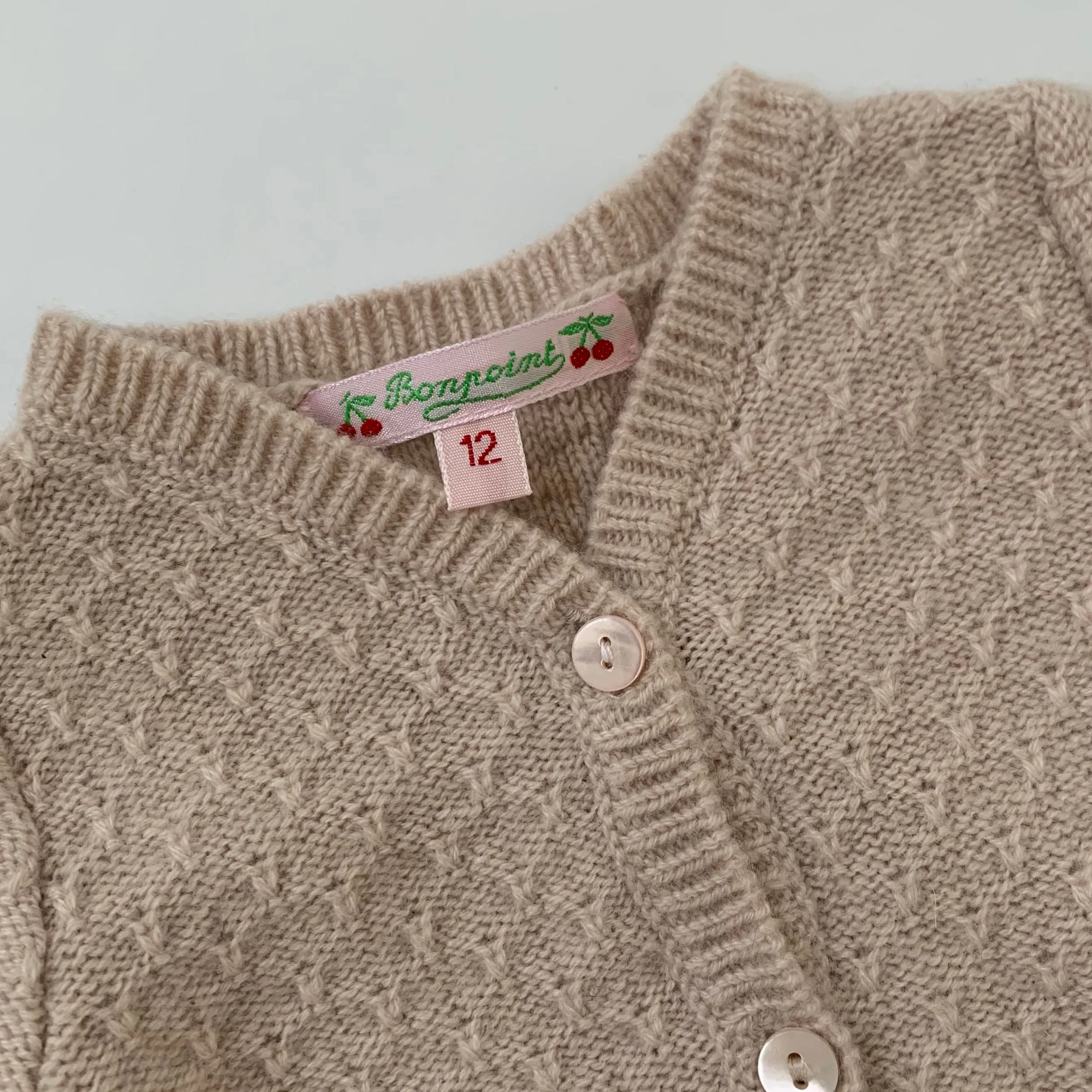 Bonpoint Cafe Au Lait Cashmere Cable Knit Cardigan: 12 Months