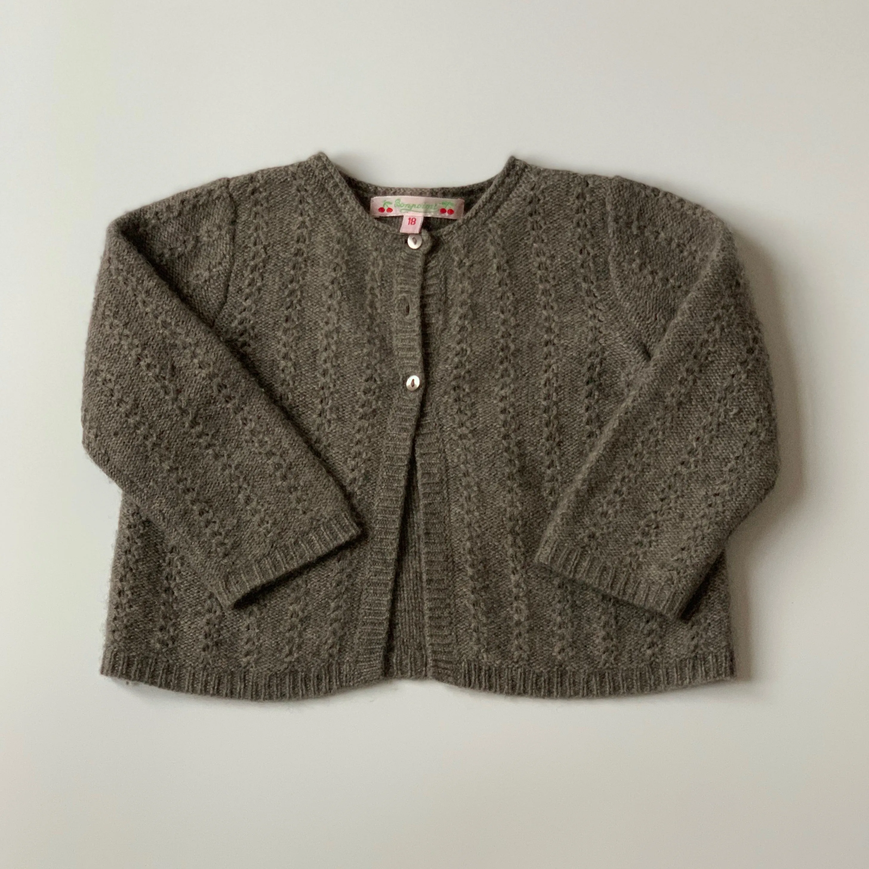 Bonpoint Mushroom Cashmere Cable Knit Cardigan: 18 Months