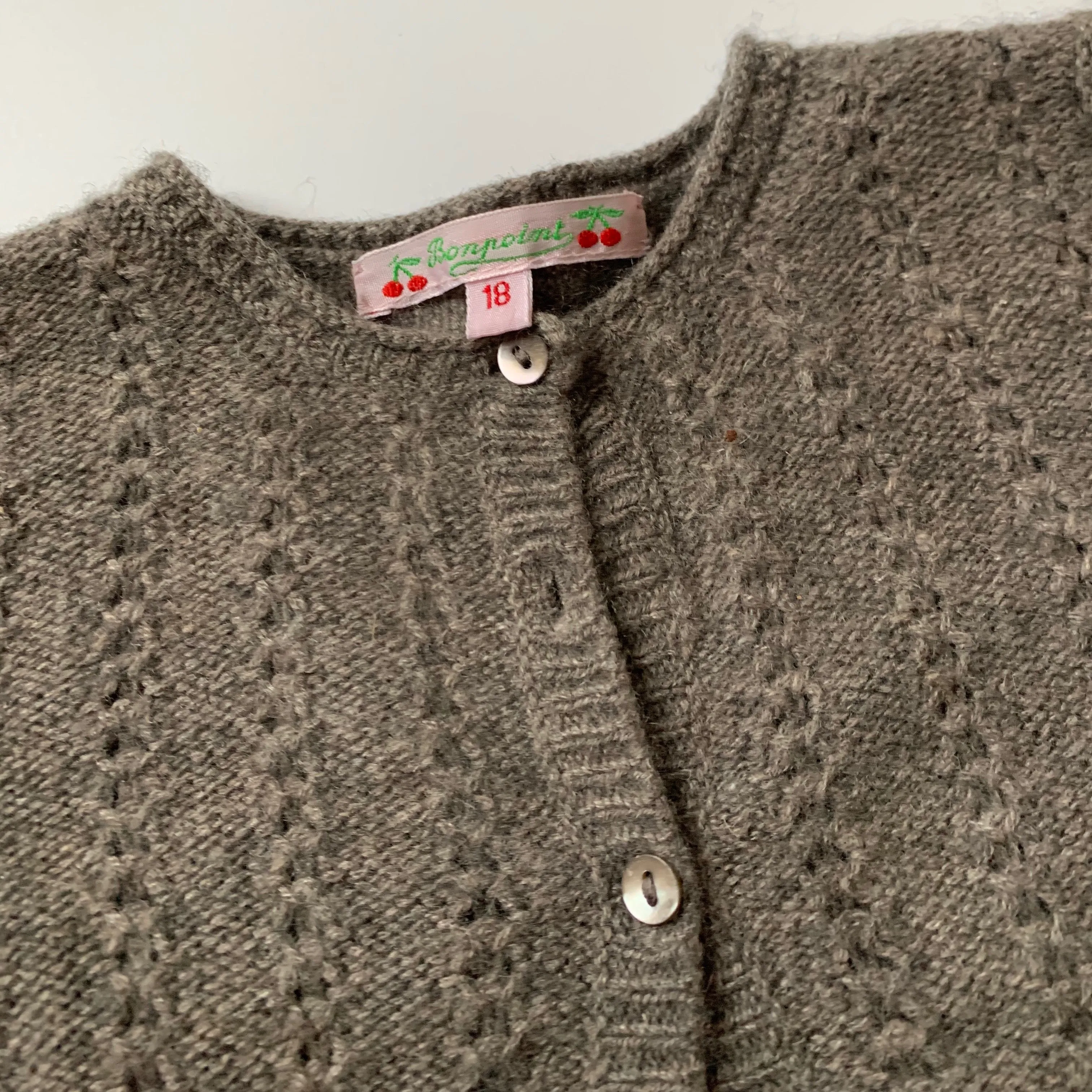 Bonpoint Mushroom Cashmere Cable Knit Cardigan: 18 Months