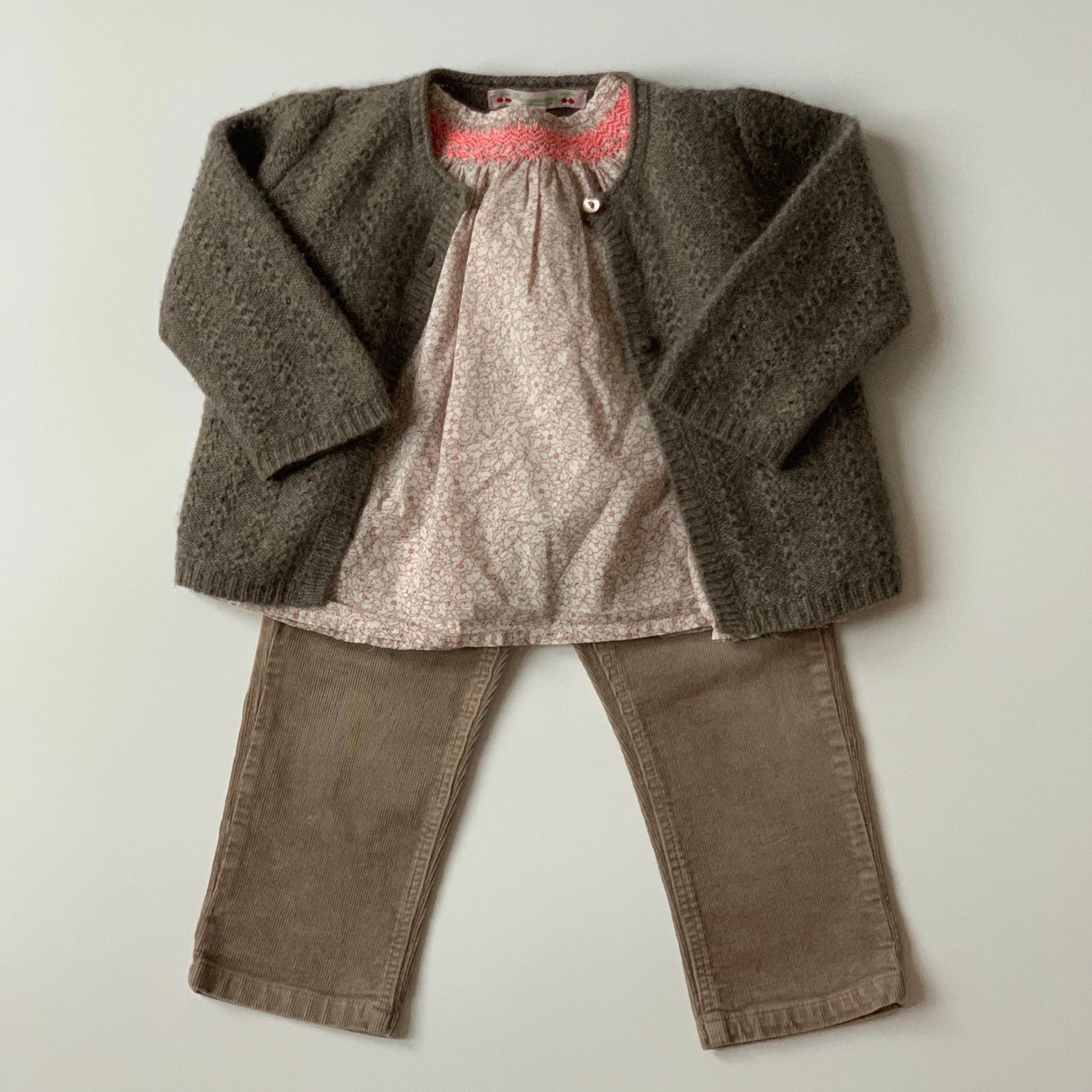 Bonpoint Mushroom Cashmere Cable Knit Cardigan: 18 Months