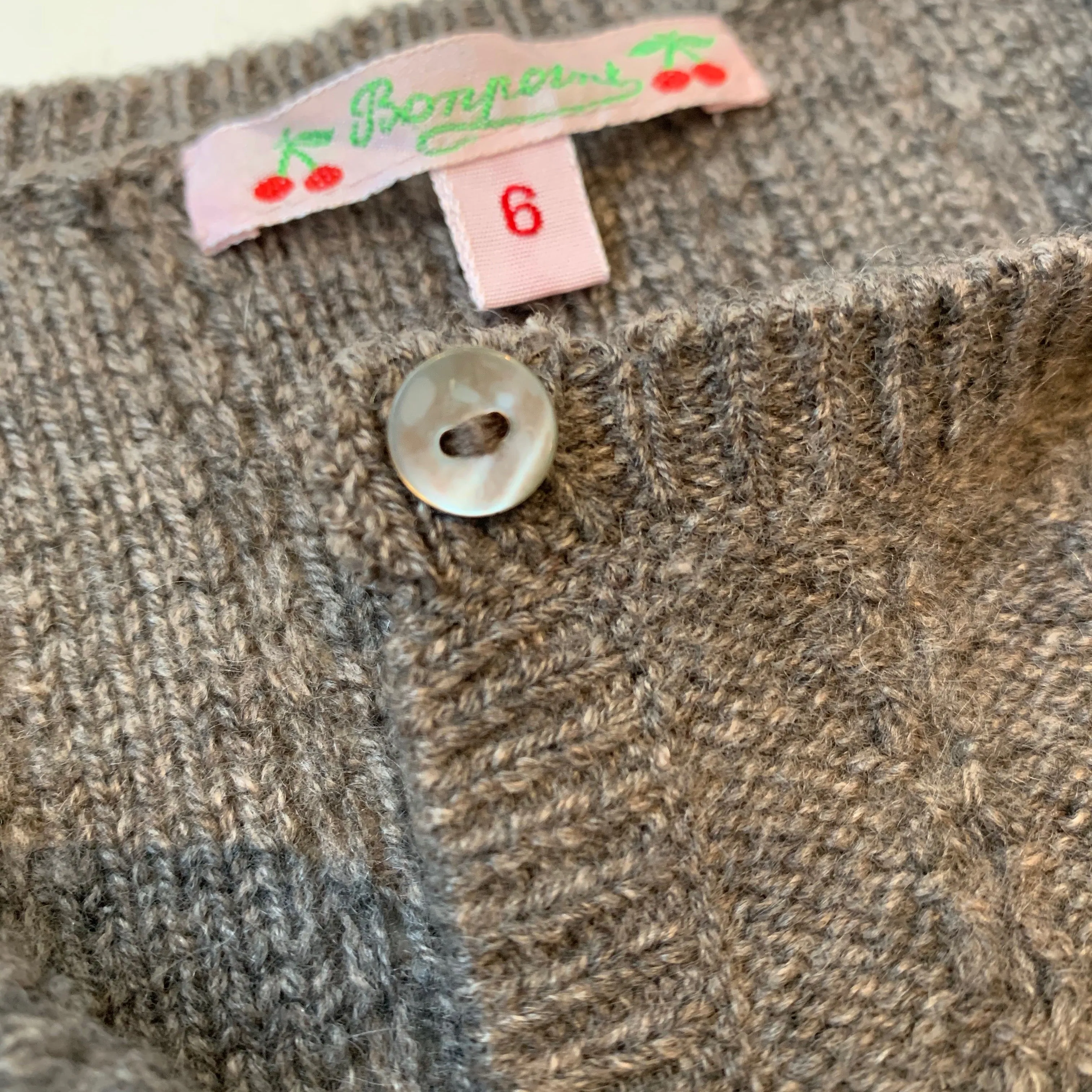 Bonpoint Mushroom Cashmere Cable Knit Cardigan: 6 Years