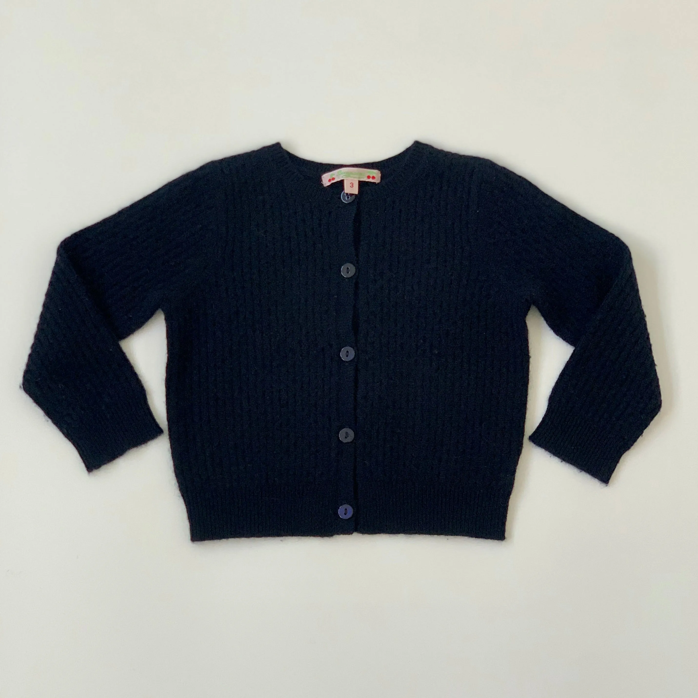 Bonpoint Navy Cashmere Cable Knit Cardigan: 3 Years