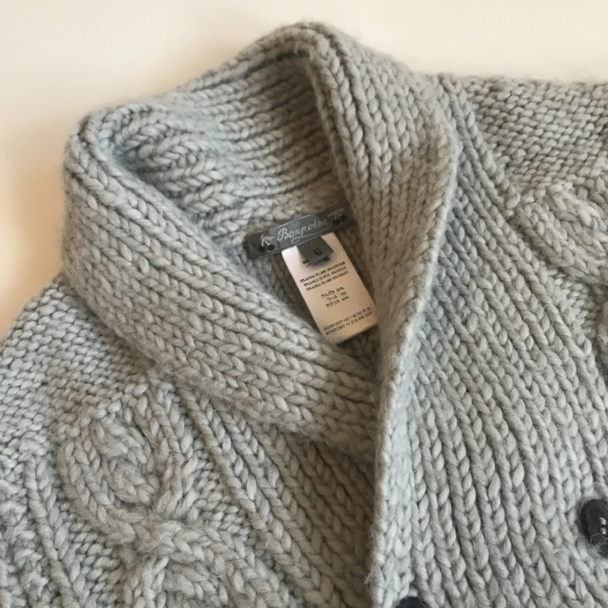 Bonpoint Thick Alpaca Mix Cable Knit Cardigan: 6 Years