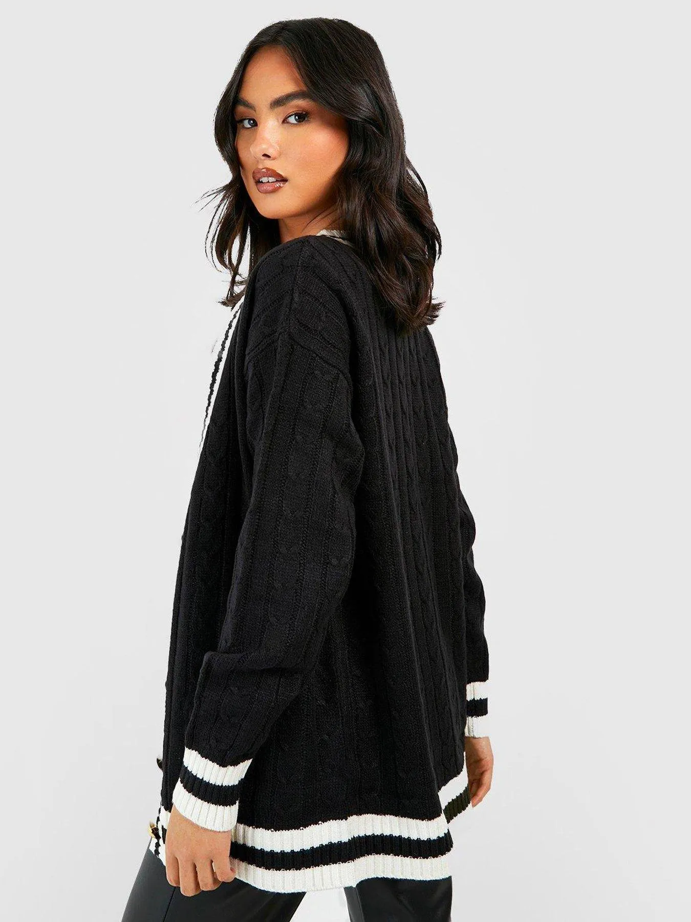 Boohoo Cable Knit Cardigan - Black