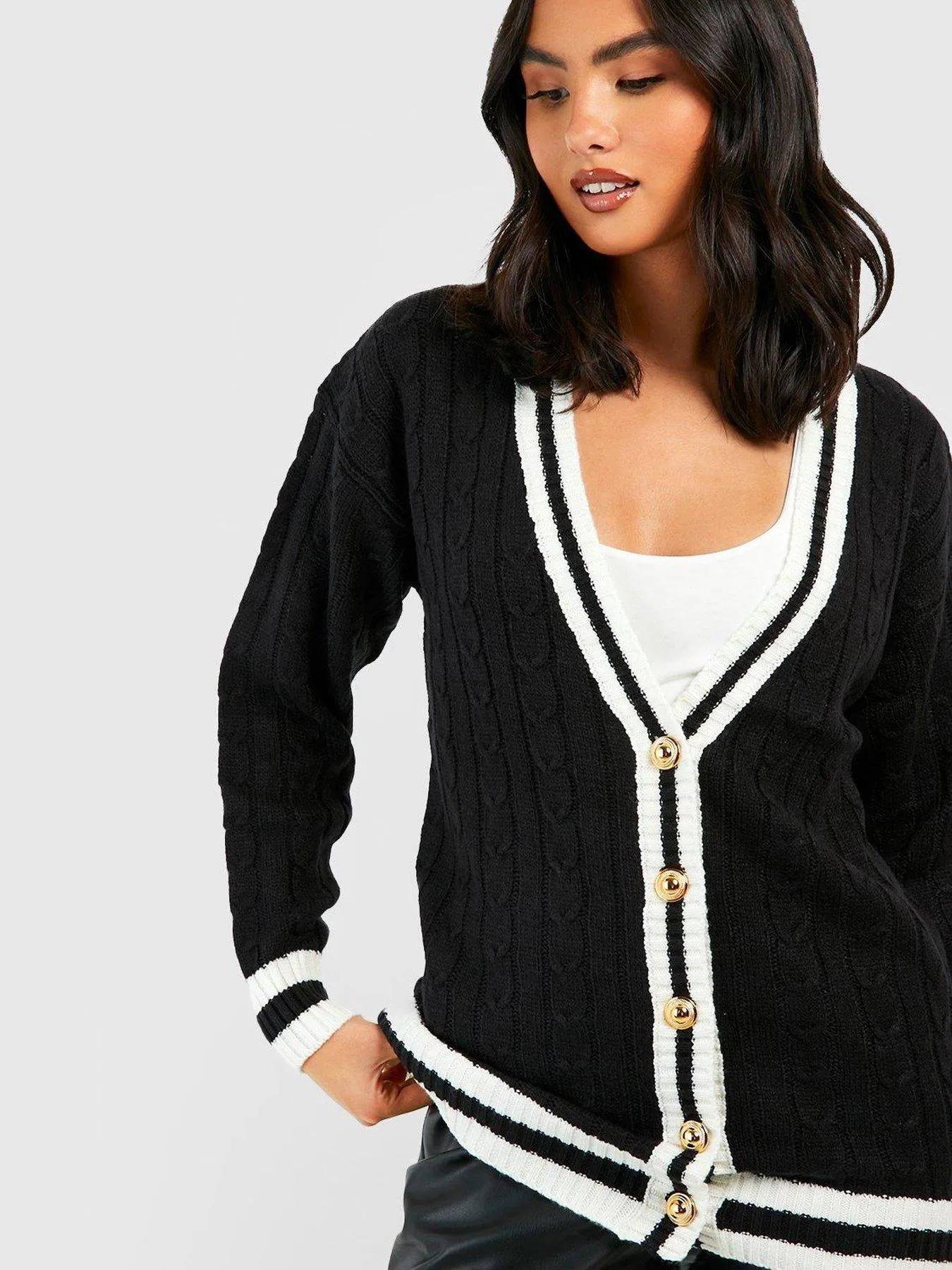 Boohoo Cable Knit Cardigan - Black