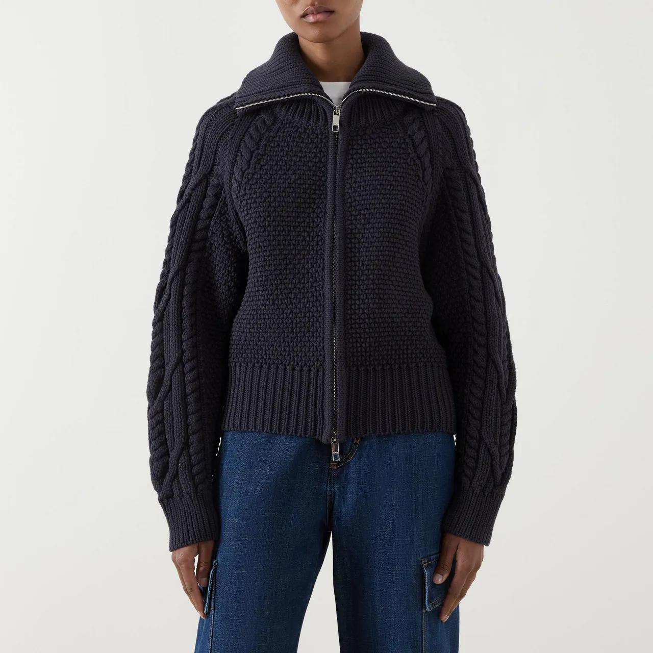 BOSS Formelia Cable-Knit Cardigan - Navy