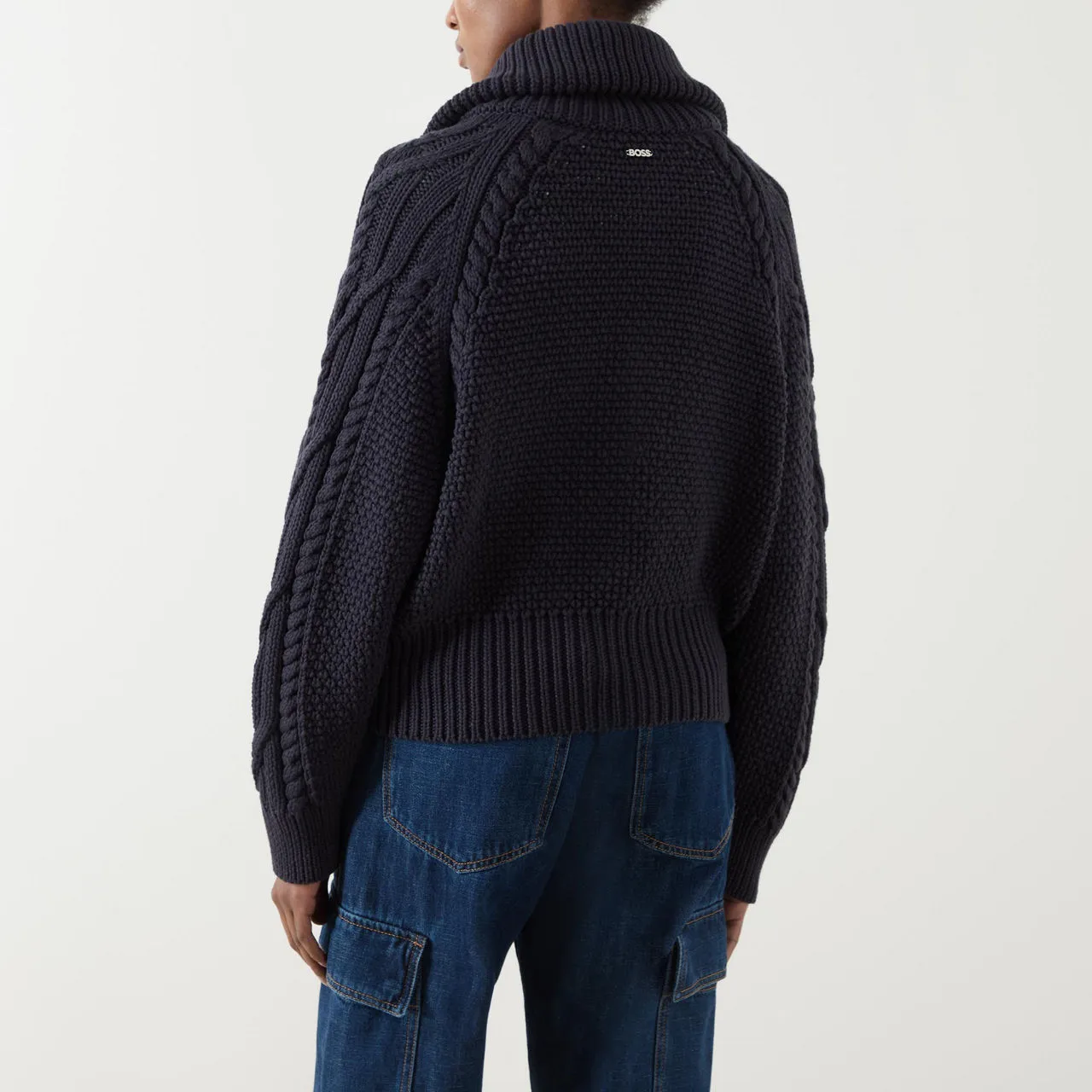 BOSS Formelia Cable-Knit Cardigan - Navy