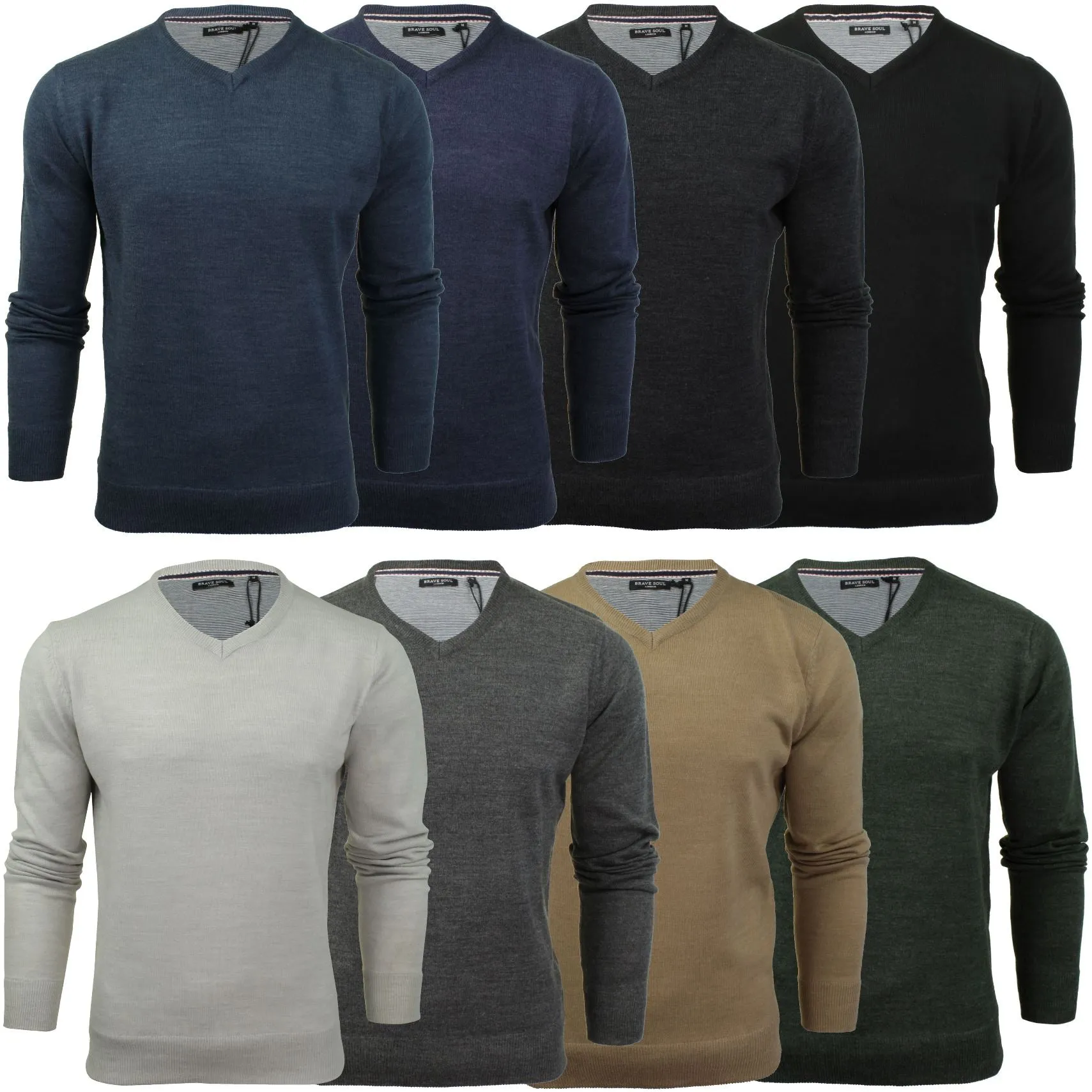 Brave Soul Mens V-Neck Jumper Long Sleeved