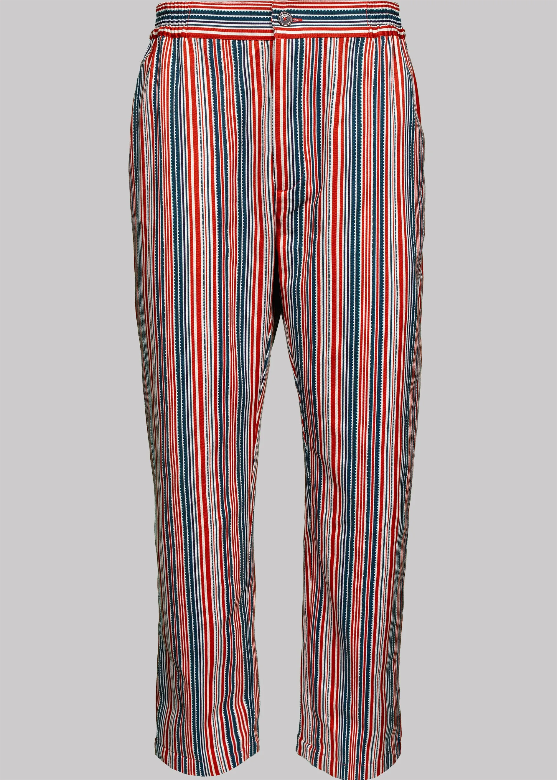 BUTTON-TROUSERS USA with red piping 100% COTTON Herringbone-Thick-Brushed-inside Medium-Stripes digital-print