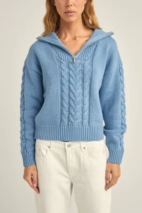 Cabelled Vintage Zip Knit Dusty Blue