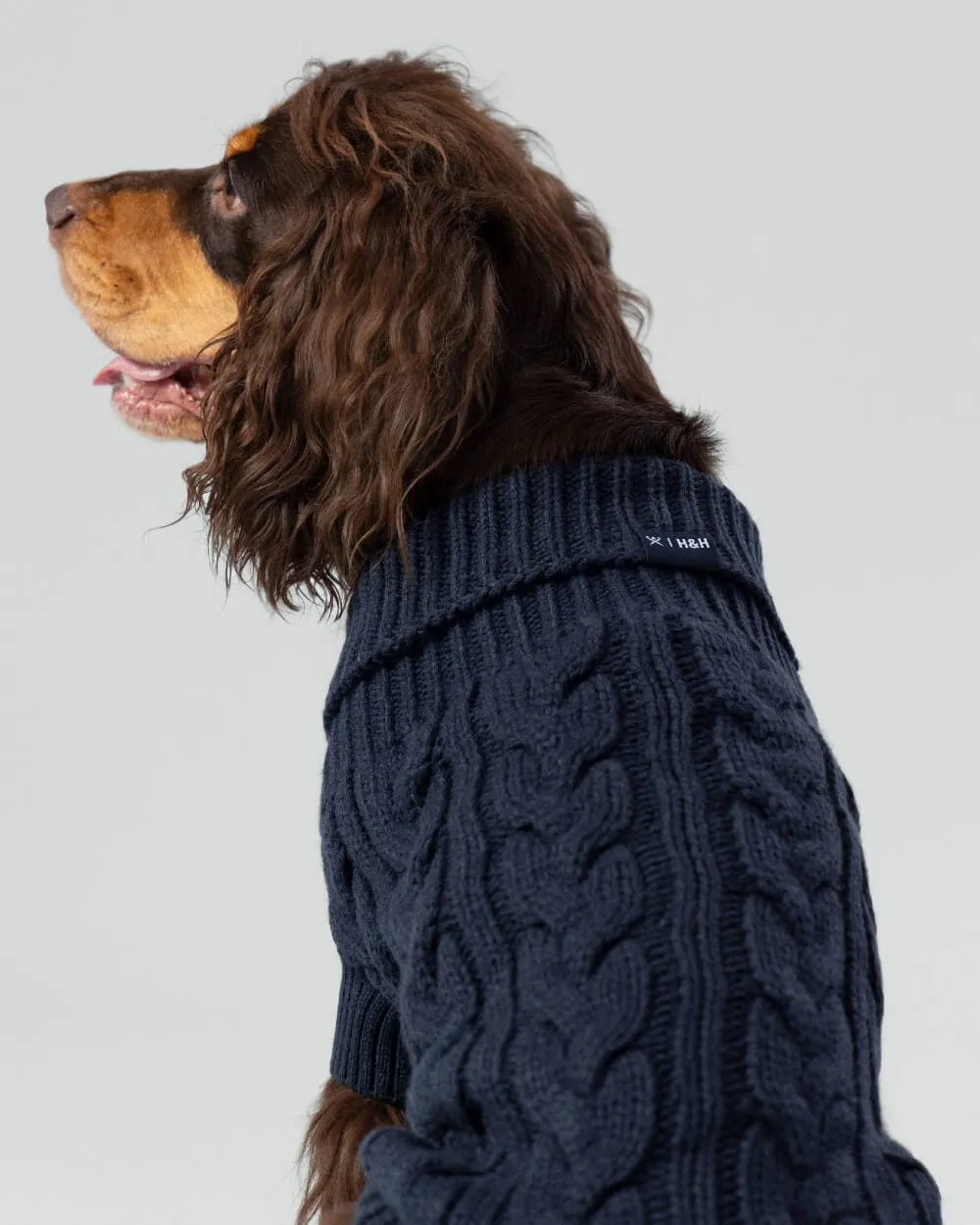 Cable Knit Pullover Dog Jumper - Navy