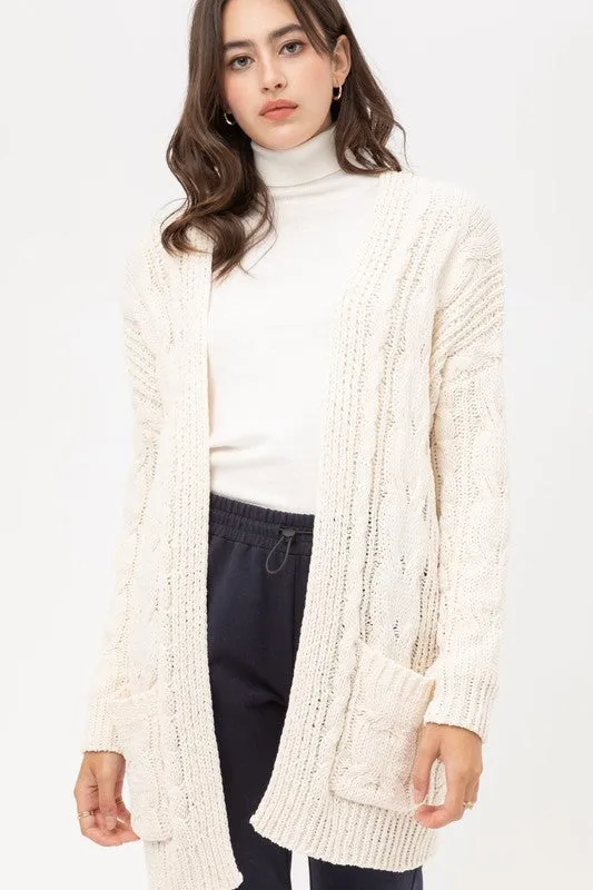 Chenille Cable Knit Oversized Open Front Cardigan