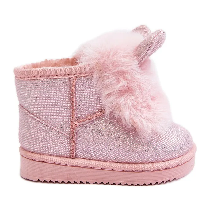 Children's Snow Boots Insulated with Fur, Light Pink Betty Ears