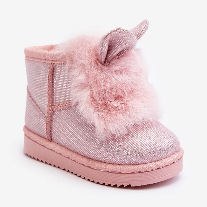 Children's Snow Boots Insulated with Fur, Light Pink Betty Ears