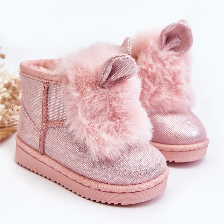 Children's Snow Boots Insulated with Fur, Light Pink Betty Ears