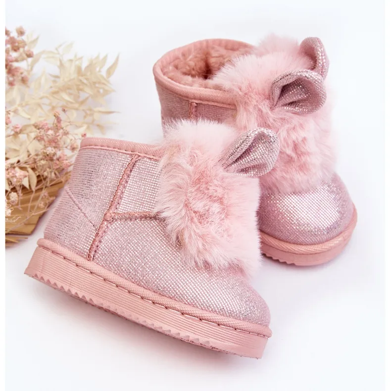 Children's Snow Boots Insulated with Fur, Light Pink Betty Ears