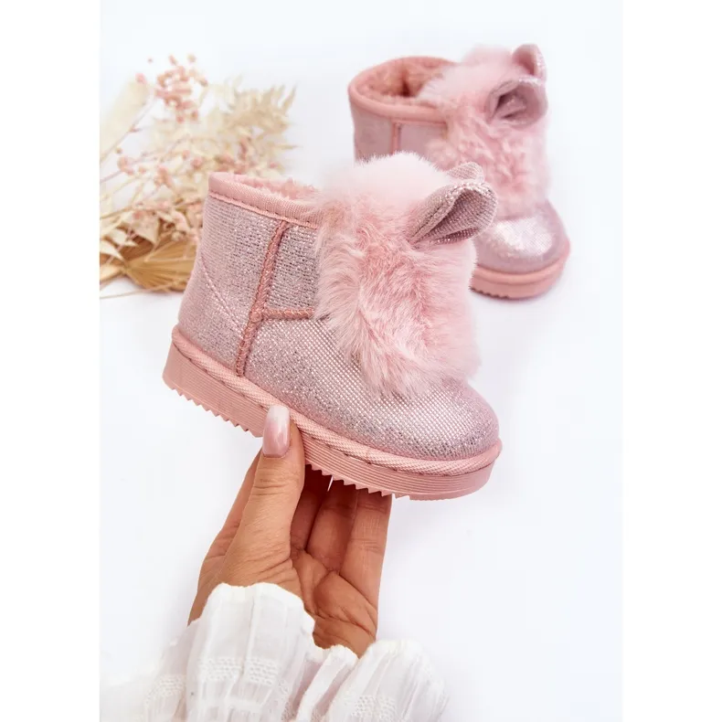 Children's Snow Boots Insulated with Fur, Light Pink Betty Ears