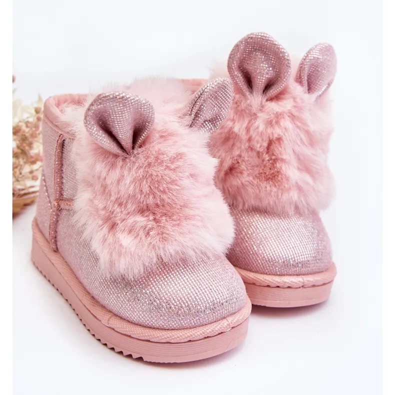 Children's Snow Boots Insulated with Fur, Light Pink Betty Ears