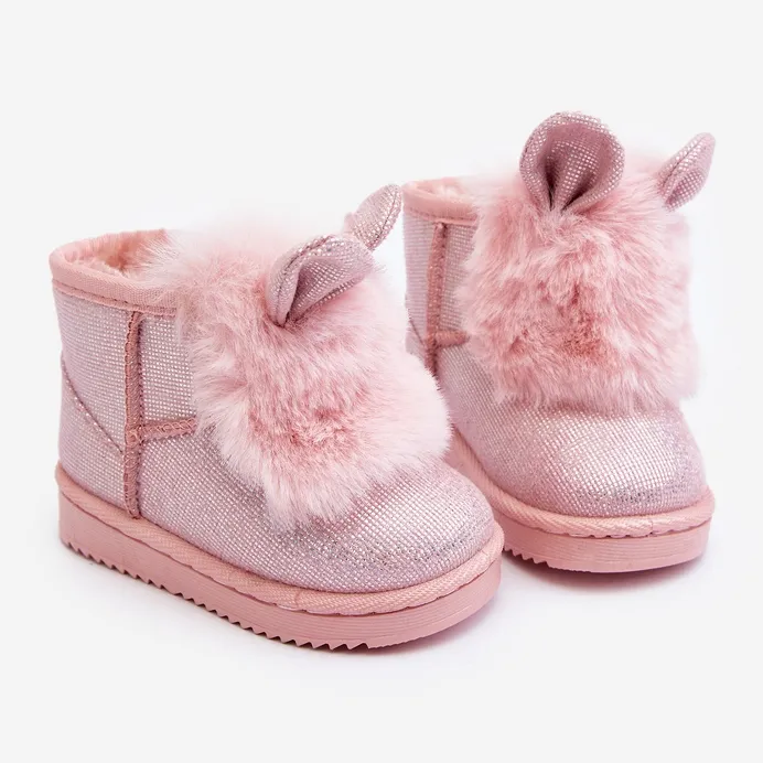 Children's Snow Boots Insulated with Fur, Light Pink Betty Ears