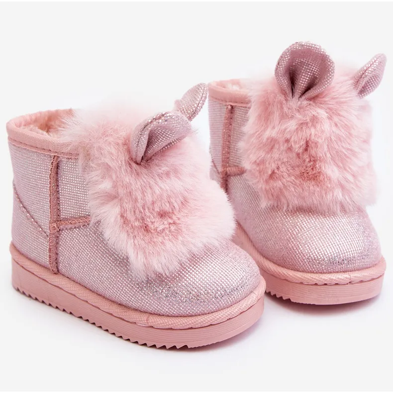 Children's Snow Boots Insulated with Fur, Light Pink Betty Ears