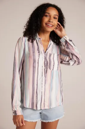 COASTAL STRIPE ROUND HEM BUTTON DOWN SHIRT