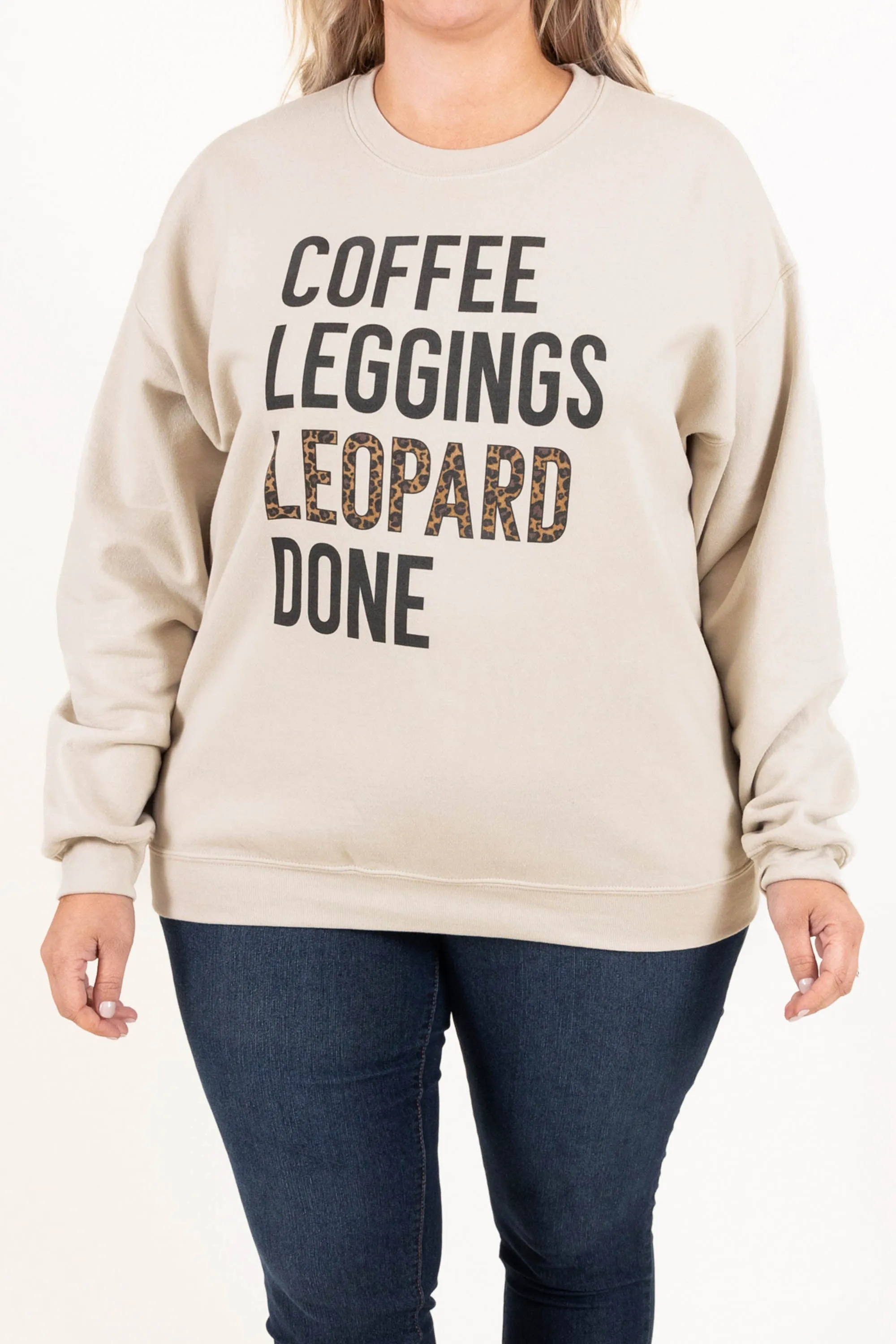 Coffee, Leggings, and Leopard Sweatshirt, Sand