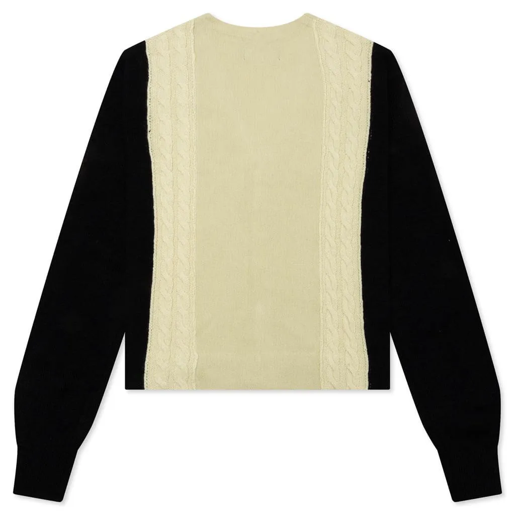 Contrast Panel Wool Cardigan - Ivory/Black