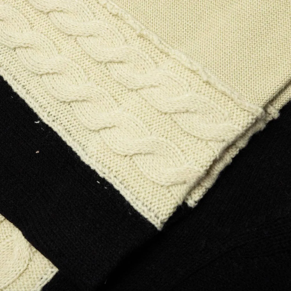 Contrast Panel Wool Cardigan - Ivory/Black