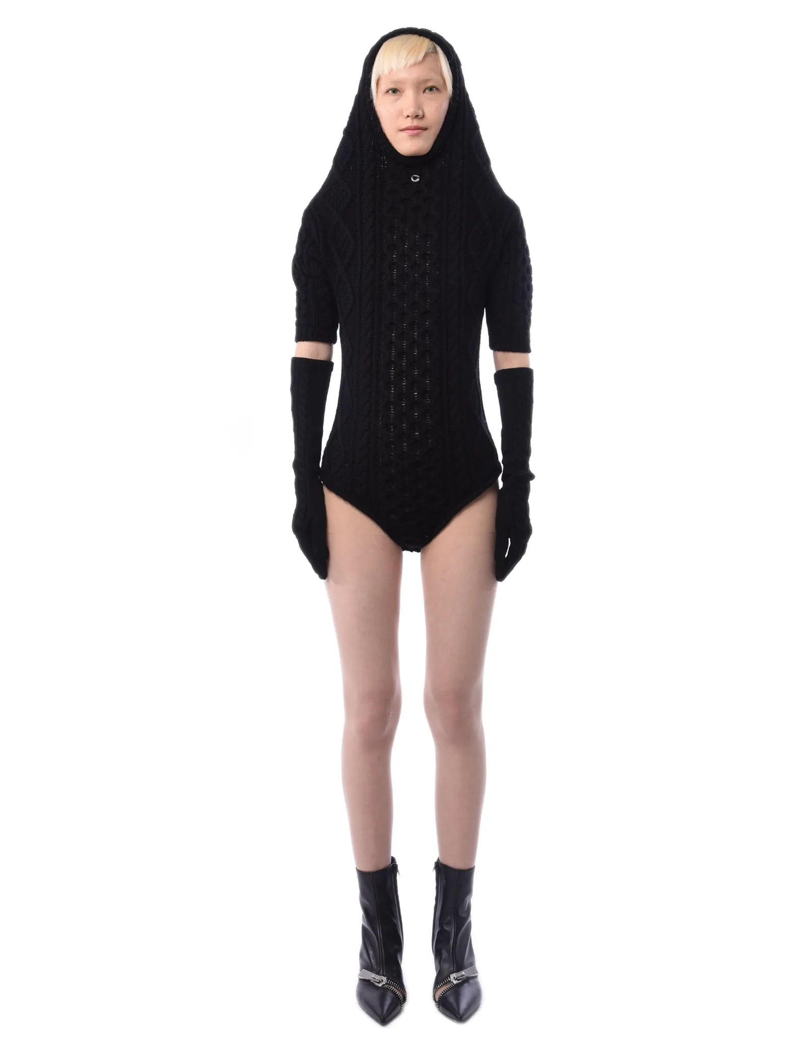 Coperni Hooded Cable Knit Bodysuit Black