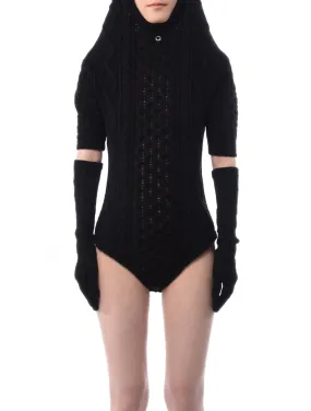 Coperni Hooded Cable Knit Bodysuit Black